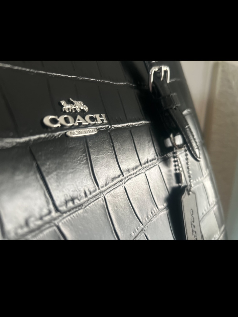 COACH Mollie Tote Bag- Black Croc-Embossed Leather - Picture 12 of 13